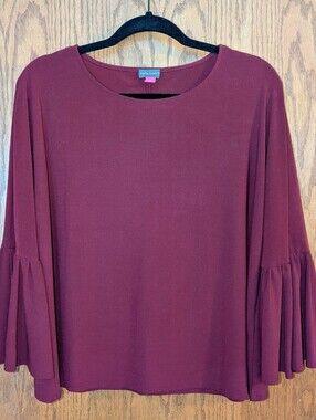 Vince Camuto Bell Sleeve Crepe Blouse Burgundy Medium